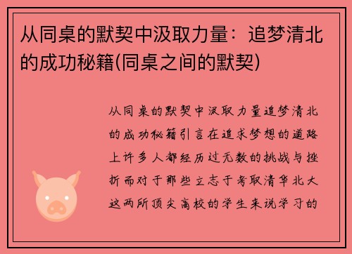 从同桌的默契中汲取力量：追梦清北的成功秘籍(同桌之间的默契)