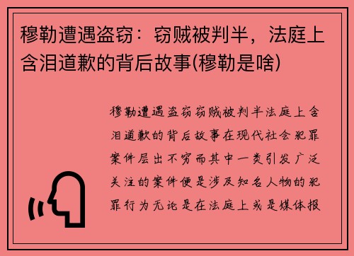 穆勒遭遇盗窃：窃贼被判半，法庭上含泪道歉的背后故事(穆勒是啥)